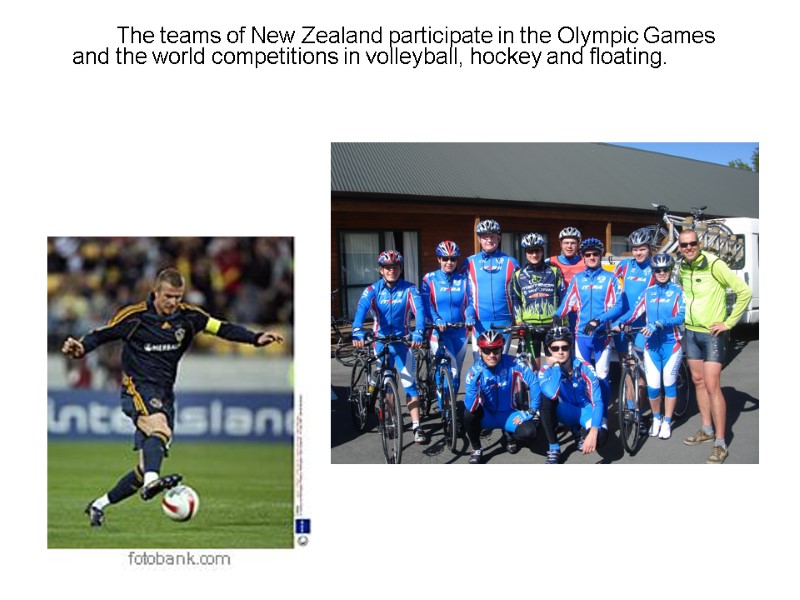 The teams of New Zealand participate in the Olympic Games and the world competitions
